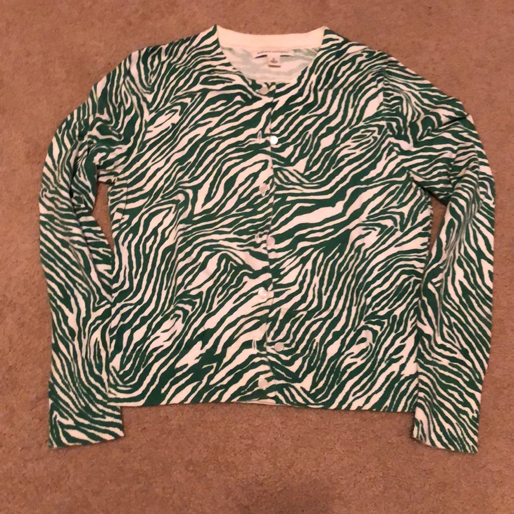 Banana Republic Green and White Zebra Print Cardigan